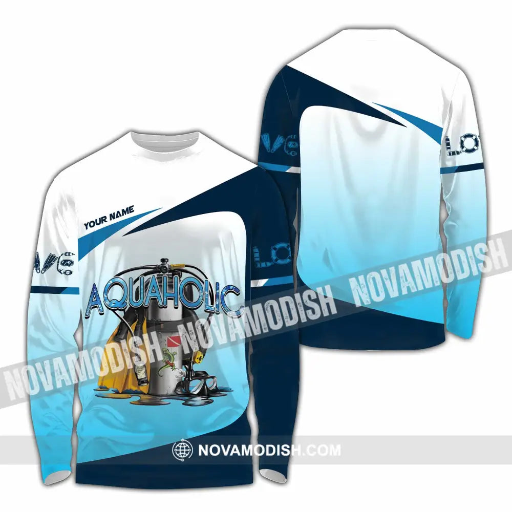 Unisex Shirt - Custom Aquaholic Scuba Diving Diver Shirt Long Sleeve Shirt / S T-shirt