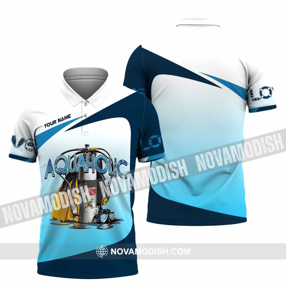 Unisex Shirt - Custom Aquaholic Scuba Diving Diver Shirt Polo Shirt / S T-shirt