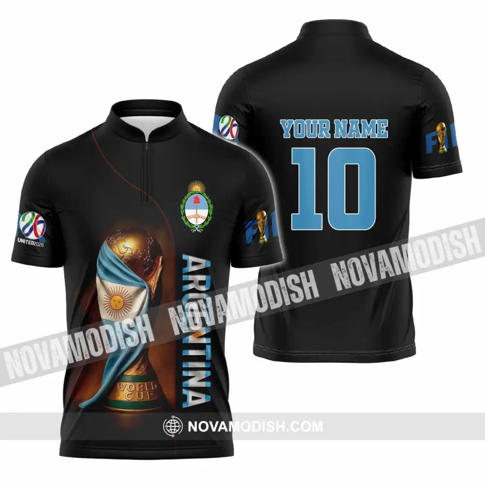 Unisex Shirt - Custom Argentina 3D Shirt Zipper Polo Shirt / S T-shirt