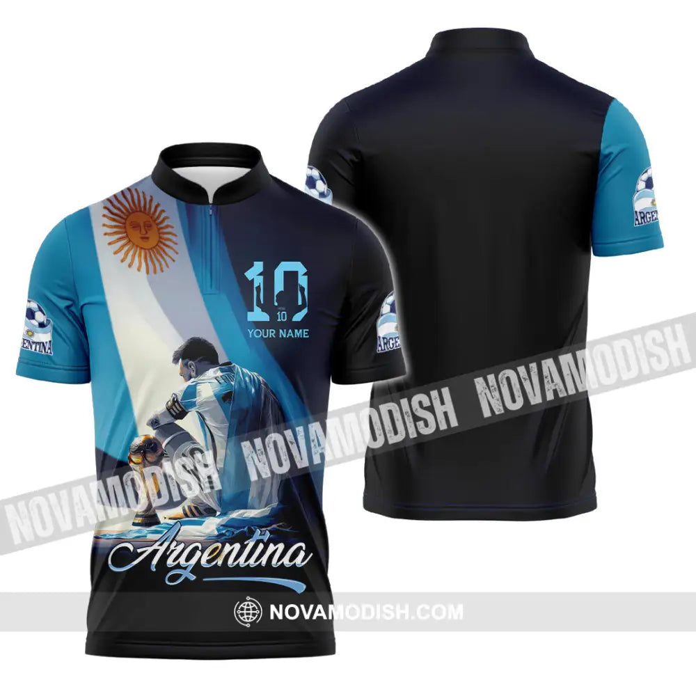 Unisex Shirt - Custom Argentina 3D Shirt Zipper Polo Shirt / S T-shirt