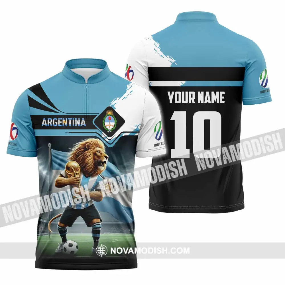 Unisex Shirt - Custom Argentina 3D Shirt Zipper Polo Shirt / S T-shirt