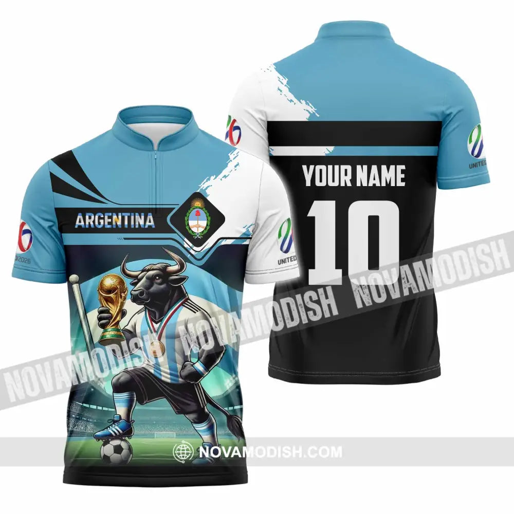 Unisex Shirt - Custom Argentina 3D Shirt Zipper Polo Shirt / S T-shirt