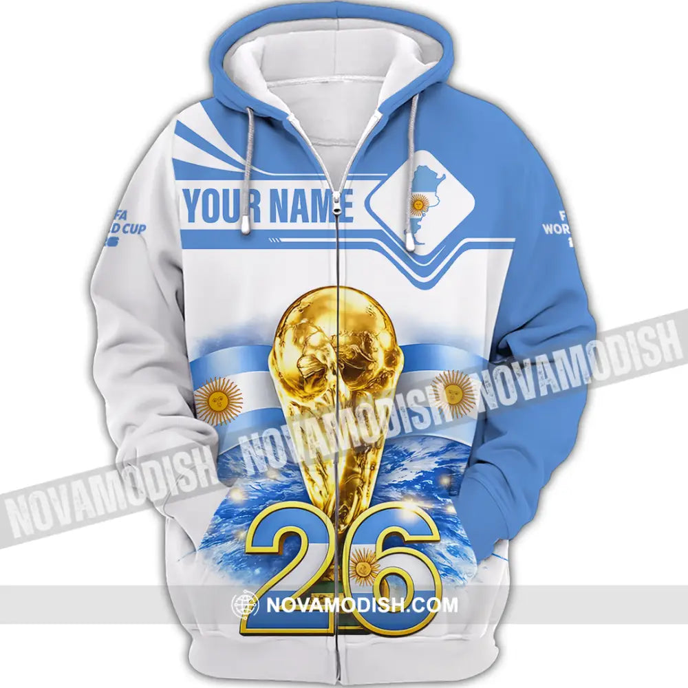 Unisex Shirt - Custom Argentina Fifa World Cup 2026 3D Shirt Zipper Hoodie / S T-shirt