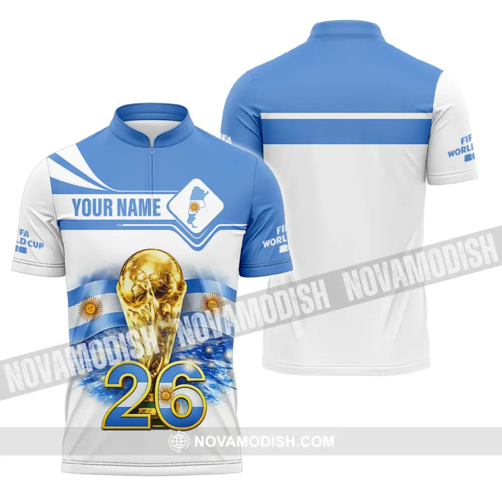 Unisex Shirt - Custom Argentina Fifa World Cup 2026 3D Shirt Zipper Polo Shirt / S T-shirt