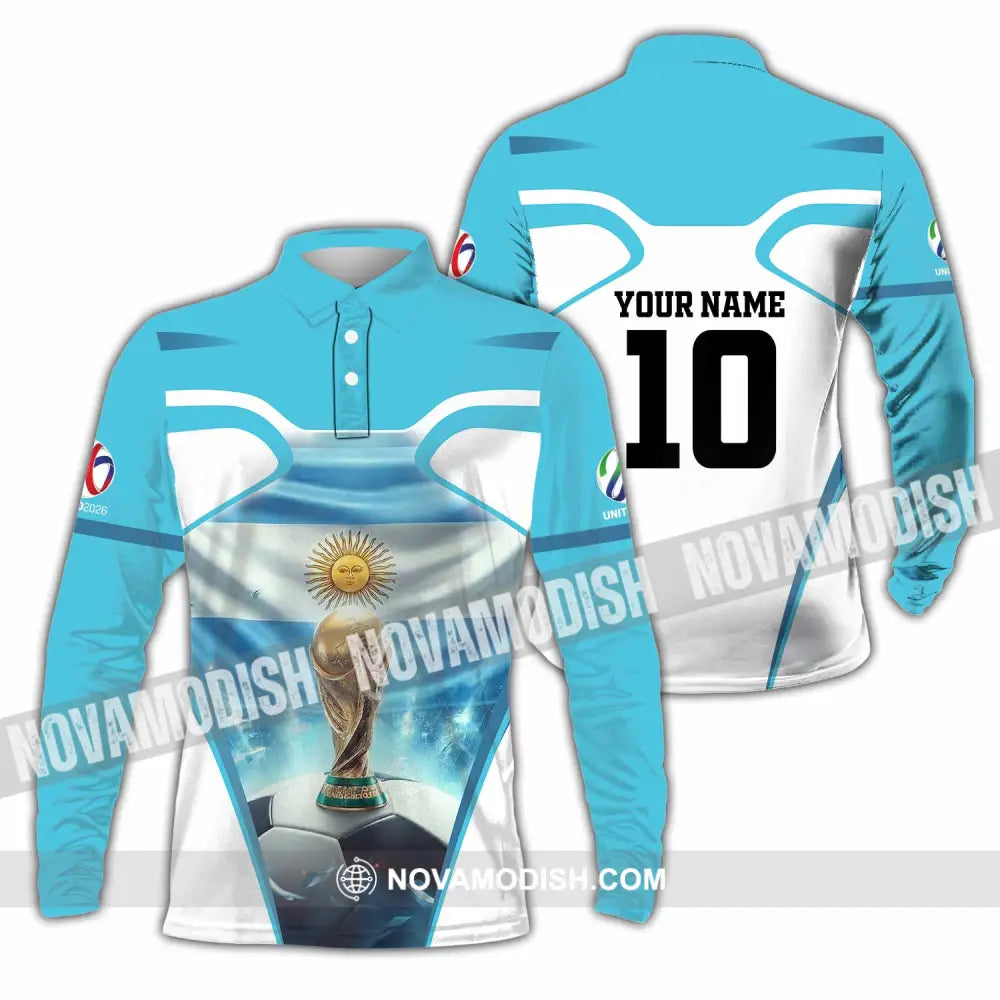 Unisex Shirt - Custom Argentina World Cup 2026 3D Shirt Long Sleeve Polo / S T-shirt