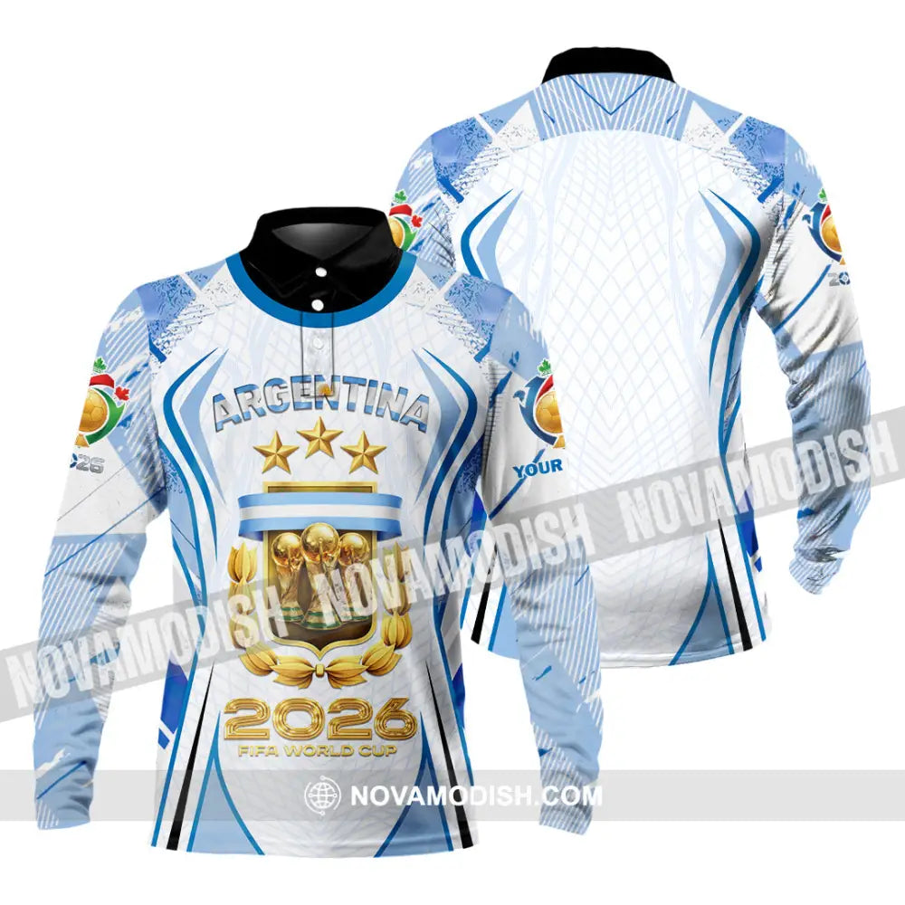 Unisex Shirt - Custom Argentina World Cup 2026 3D Shirt Long Sleeve Polo / S T-shirt