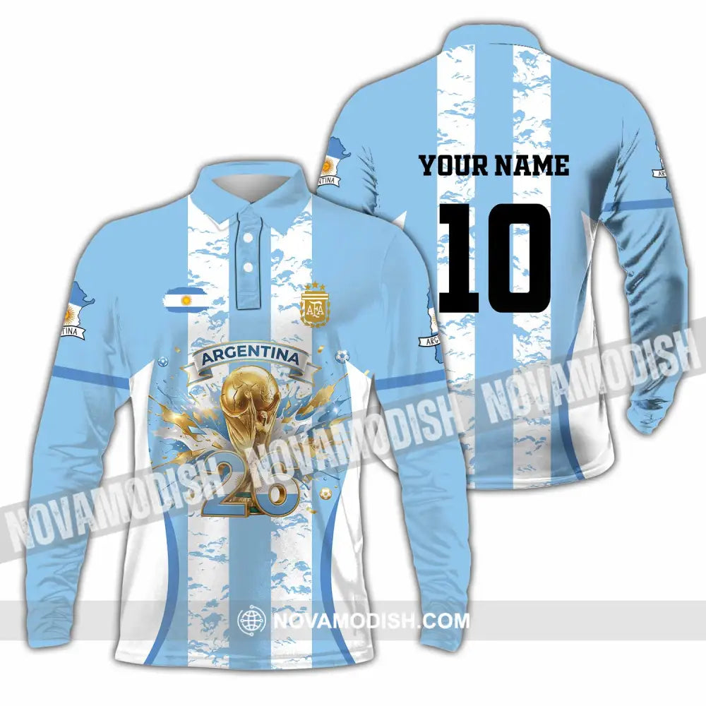 Unisex Shirt - Custom Argentina World Cup 2026 3D Shirt Long Sleeve Polo / S T-shirt