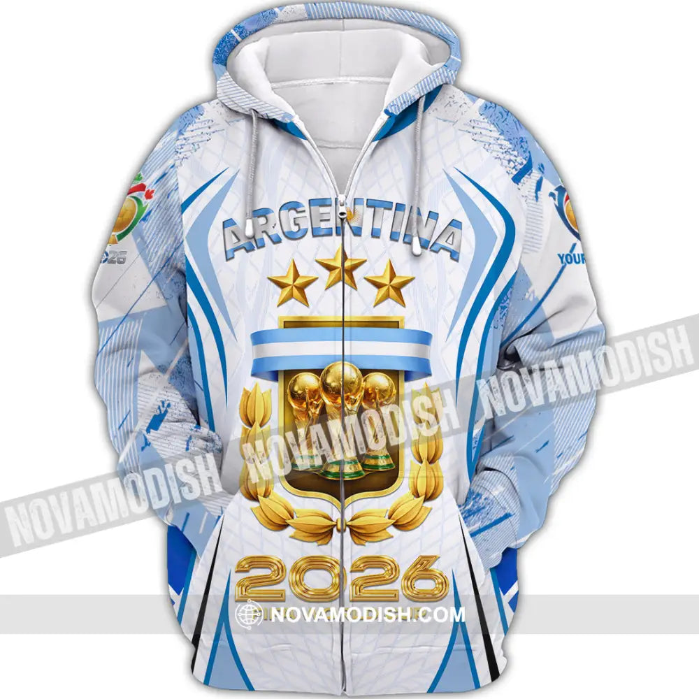 Unisex Shirt - Custom Argentina World Cup 2026 3D Shirt Zipper Hoodie / S T-shirt