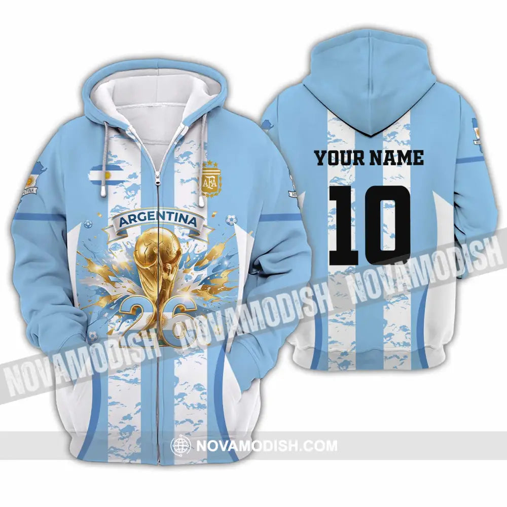 Unisex Shirt - Custom Argentina World Cup 2026 3D Shirt Zipper Hoodie / S T-shirt