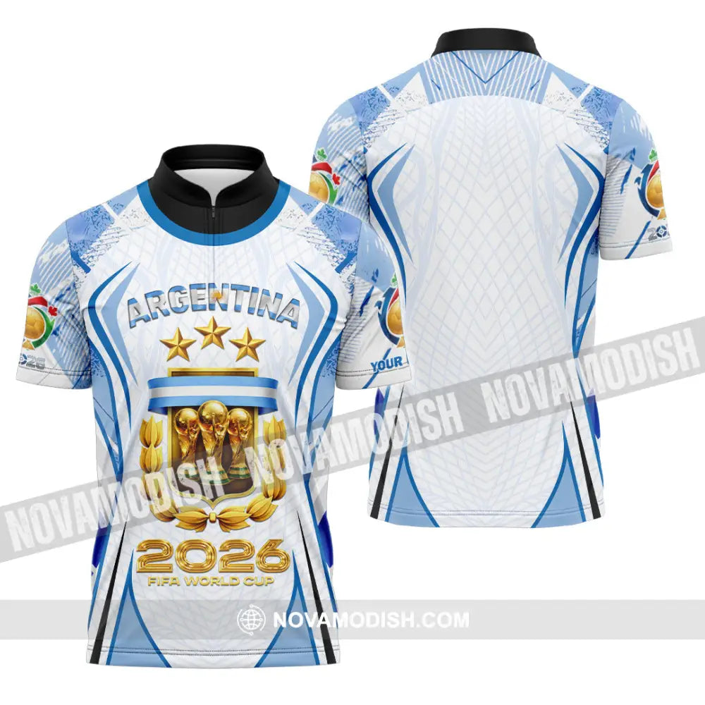 Unisex Shirt - Custom Argentina World Cup 2026 3D Shirt Zipper Polo Shirt / S T-shirt
