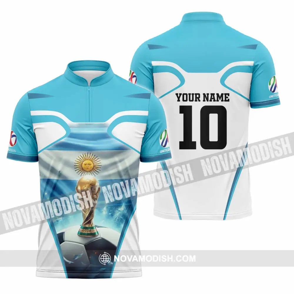 Unisex Shirt - Custom Argentina World Cup 2026 3D Shirt Zipper Polo Shirt / S T-shirt