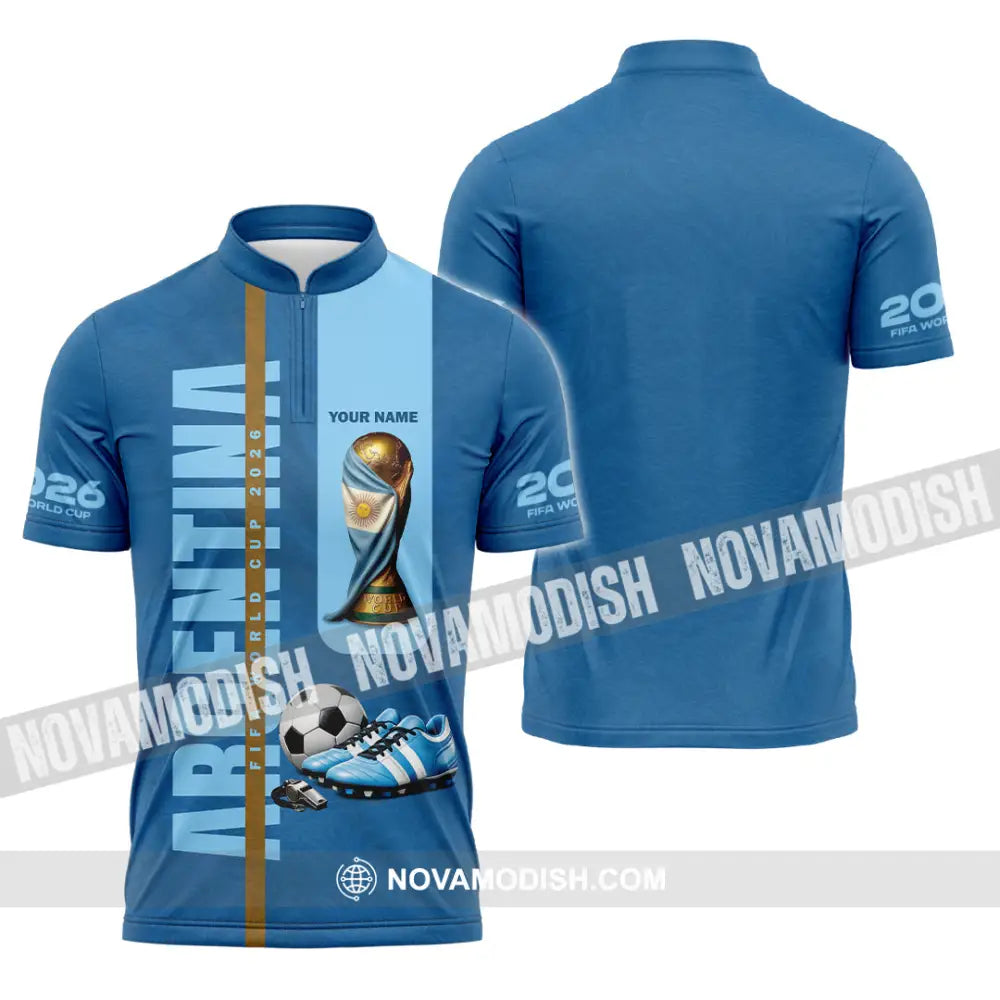 Unisex Shirt - Custom Argentina World Cup 2026 3D Shirt Zipper Polo Shirt / S T-shirt