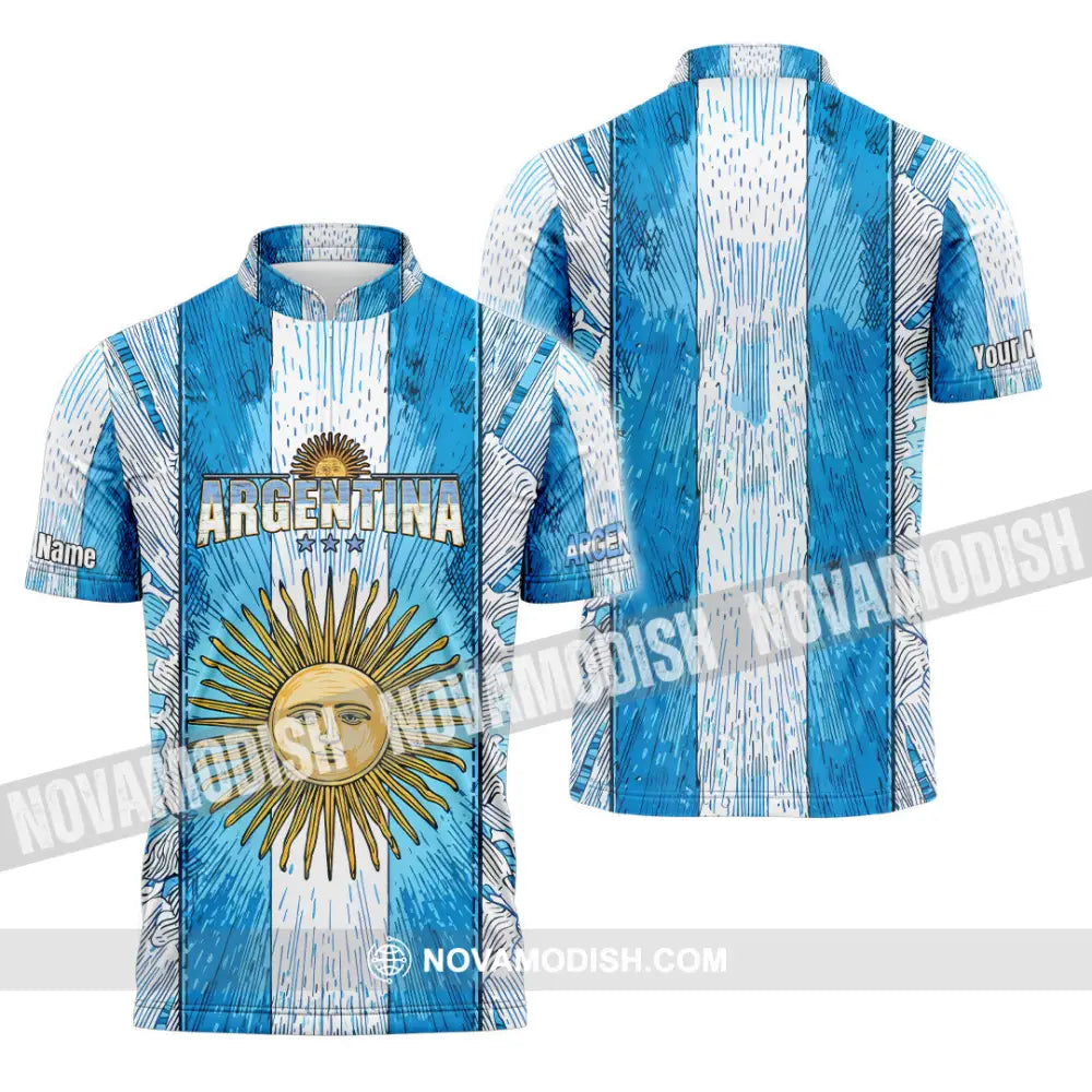 Unisex Shirt - Custom Argentina World Cup 2026 3D Shirt Zipper Polo Shirt / S T-shirt