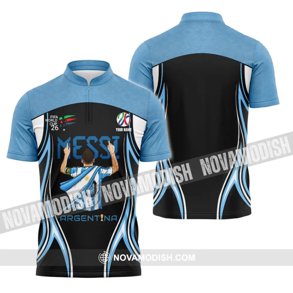 Unisex Shirt - Custom Argentina World Cup 2026 3D Shirt Zipper Polo Shirt / S T-shirt