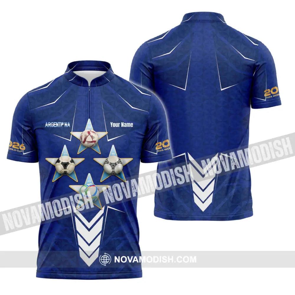 Unisex Shirt - Custom Argentina World Cup 2026 3D Shirt Zipper Polo Shirt / S T-shirt