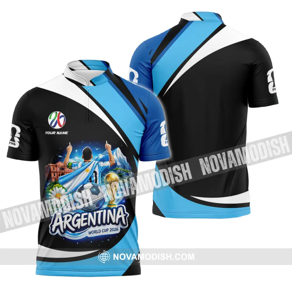 Unisex Shirt - Custom Argentina World Cup 2026 2026 3D Shirt - Zipper Polo Shirt / S - T-shirt