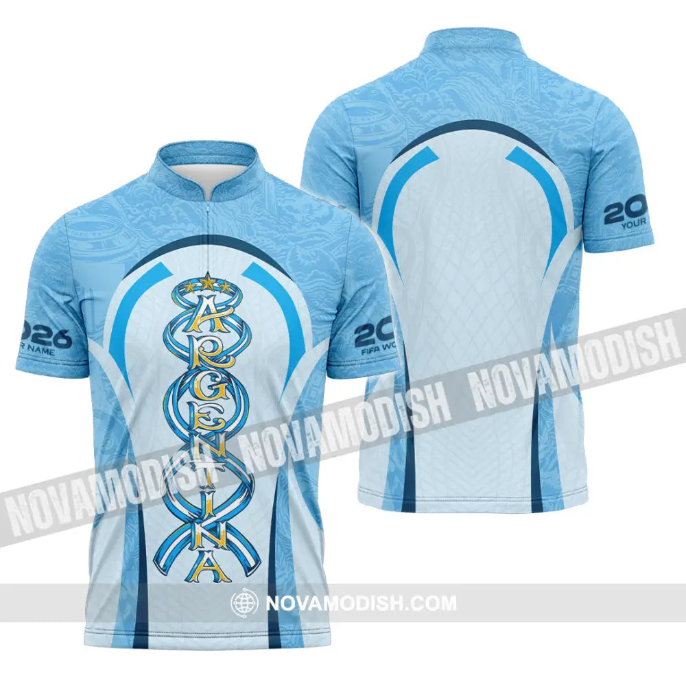 Unisex Shirt - Custom Argentina World Cup 2026 3D Shirt Zipper Polo Shirt / S T-shirt