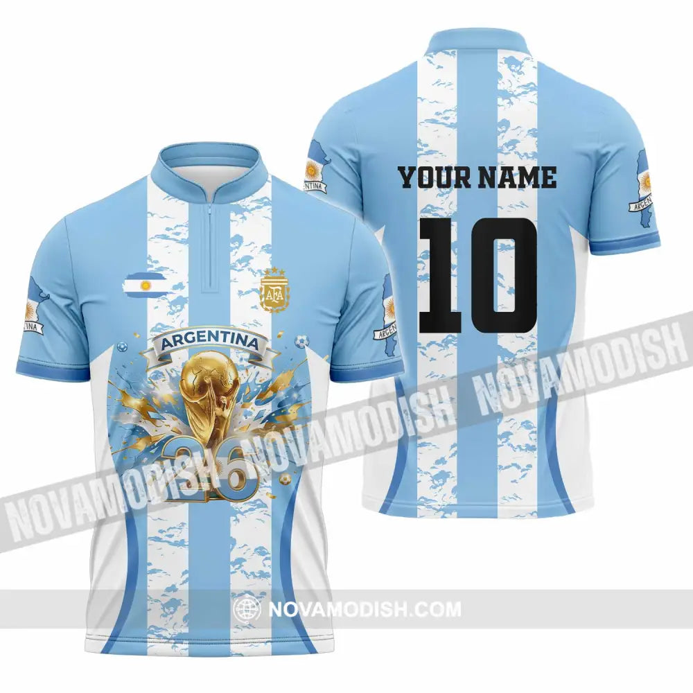 Unisex Shirt - Custom Argentina World Cup 2026 3D Shirt Zipper Polo Shirt / S T-shirt