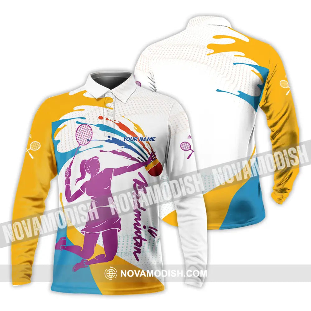 Unisex Shirt - Custom Badminton 3D Shirt Long Sleeve Polo / S T-shirt