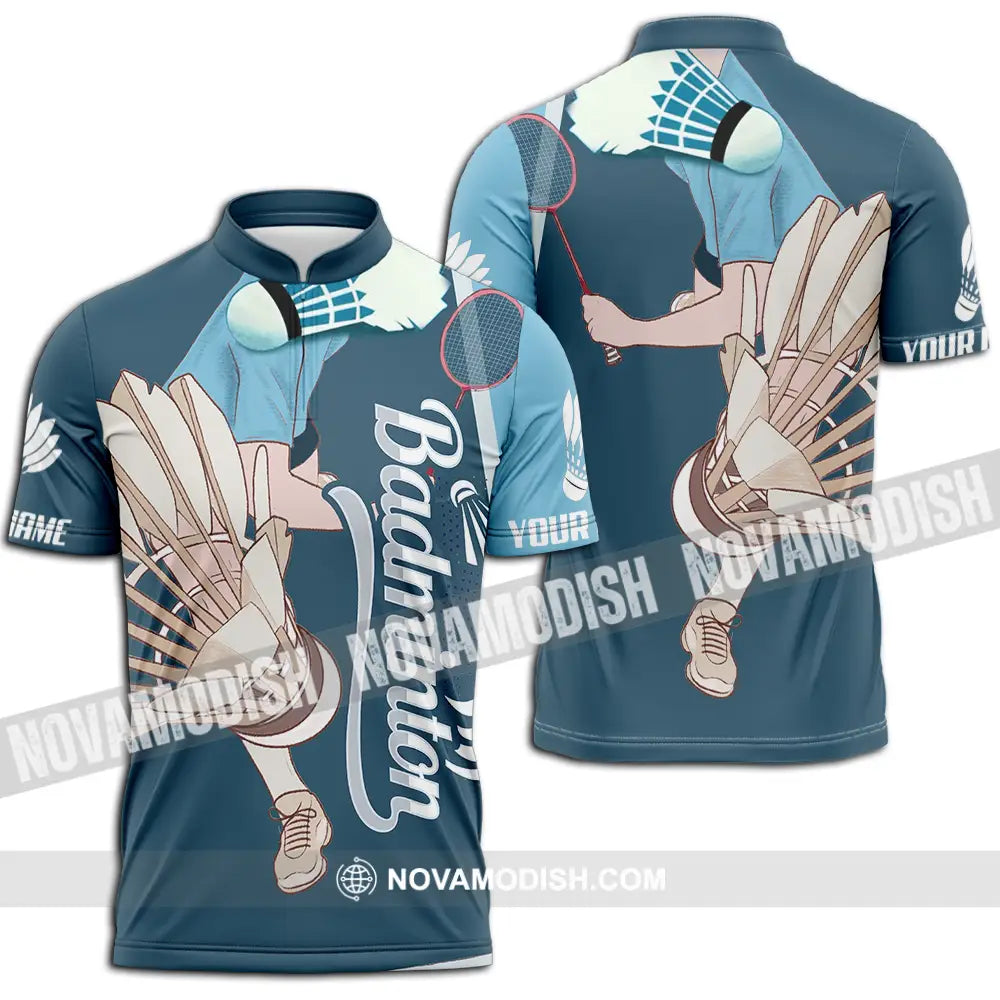 Unisex Shirt - Custom Badminton 3D Shirt Zipper Polo Shirt / S T-shirt