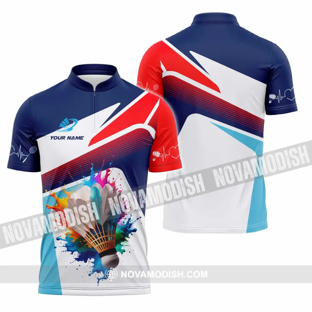Unisex Shirt - Custom Badminton 3D Shirt Zipper Polo Shirt / S T-shirt