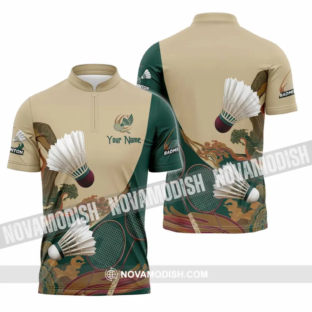 Unisex Shirt - Custom Badminton 3D Shirt Zipper Polo Shirt / S T-shirt