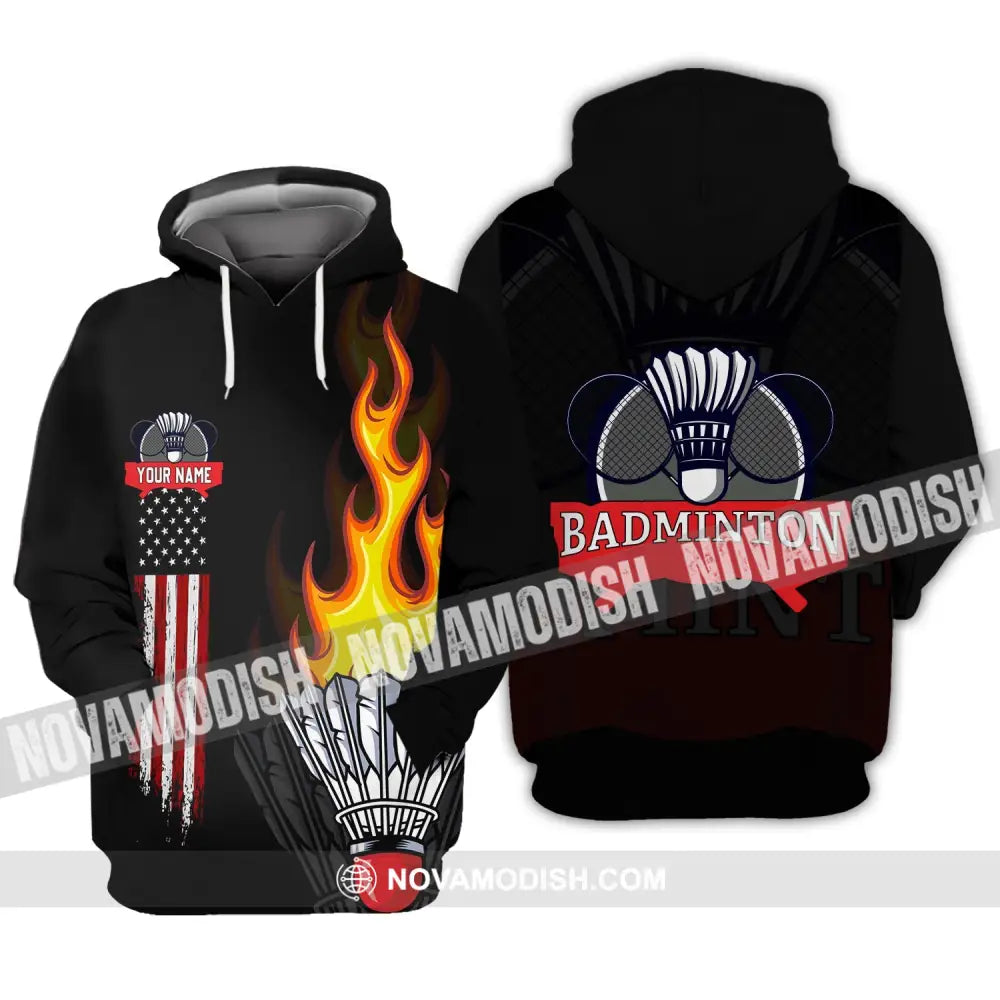 Unisex Shirt - Custom Badminton Name T-Shirt - Fire Badminton Clothing Hoodie / S T-shirt