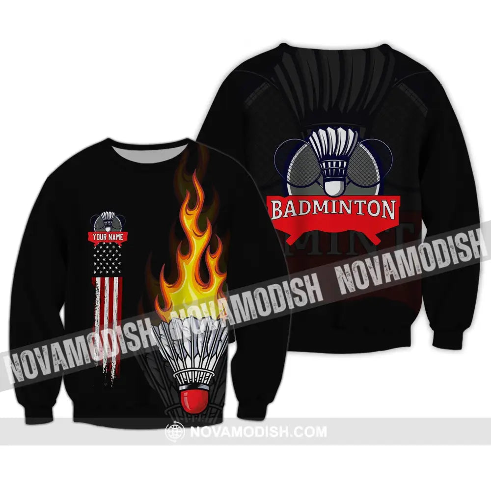 Unisex Shirt - Custom Badminton Name T-Shirt - Fire Badminton Clothing Long Sleeve / S T-shirt
