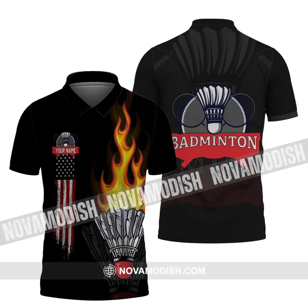 Unisex Shirt - Custom Badminton Name T-Shirt - Fire Badminton Clothing Polo Shirt / S T-shirt