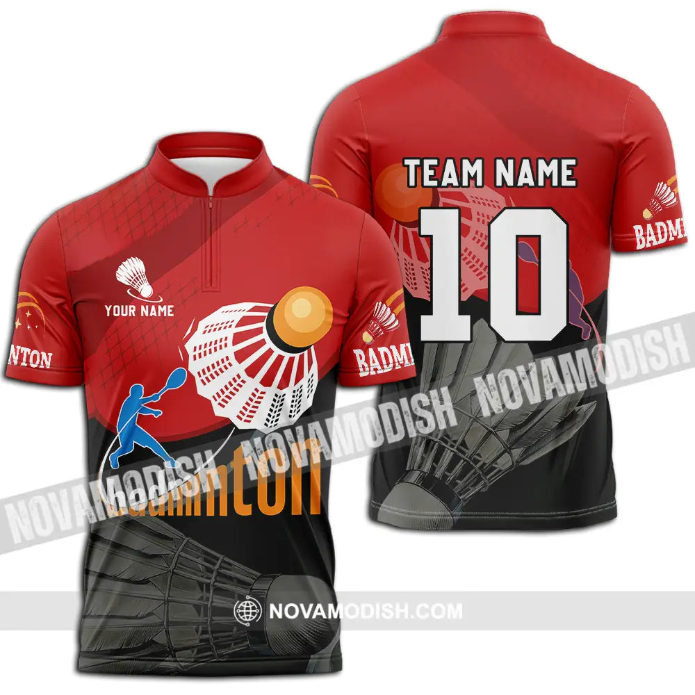 Unisex Shirt - Custom Badminton Player Shirt Zipper Polo Shirt / S T-shirt