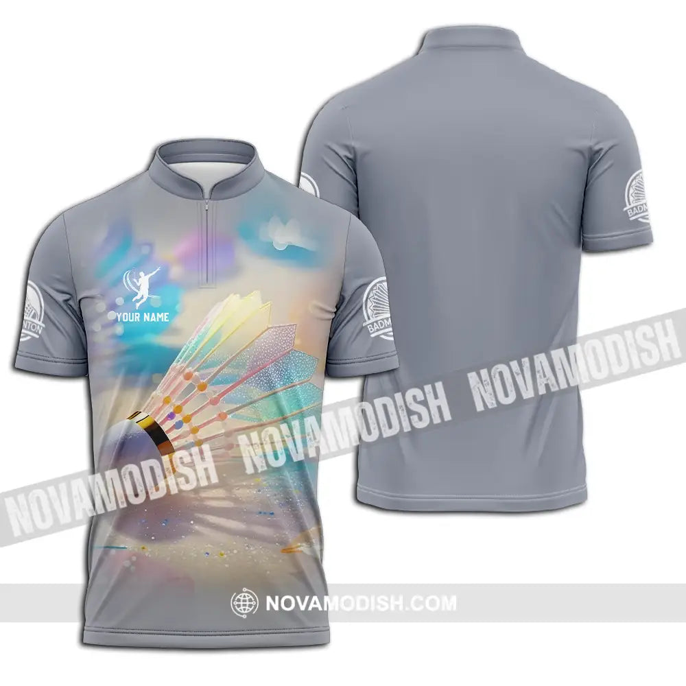 Unisex Shirt - Custom Badminton Sport Shirt Zipper Polo Shirt / S T-shirt