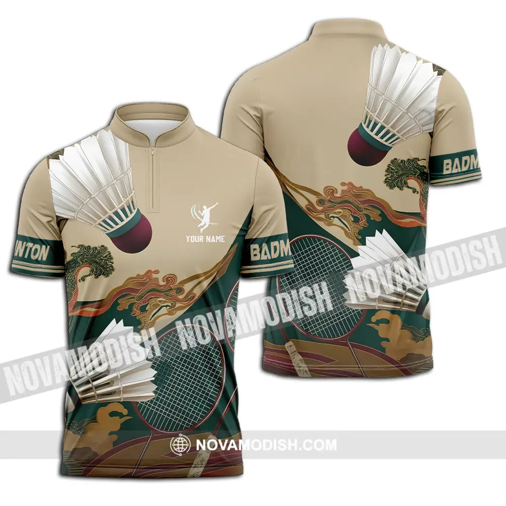 Unisex Shirt - Custom Badminton Sport Shirt Zipper Polo Shirt / S T-shirt