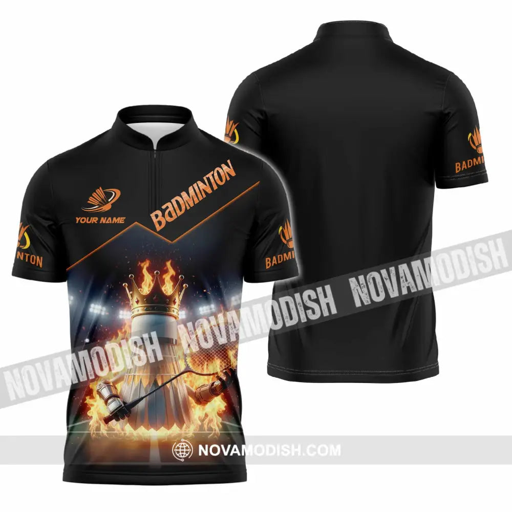 Unisex Shirt - Custom Badminton Sports Shirt Zipper Polo Shirt / S T-shirt