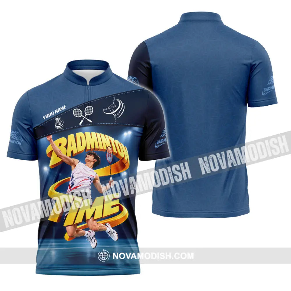 Unisex Shirt - Custom Badminton Time Shirt - Zipper Polo Shirt / S - T-shirt