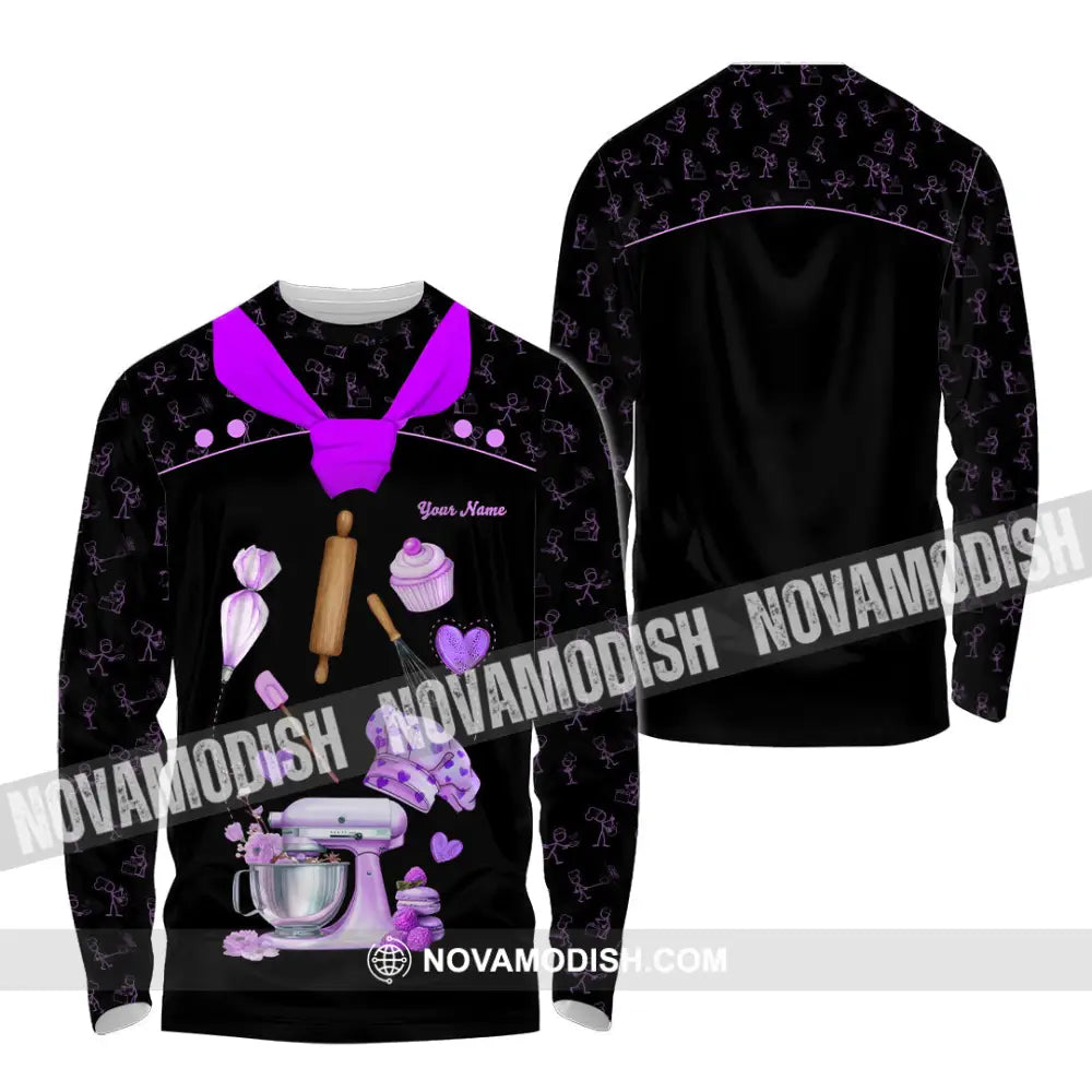 Unisex Shirt - Custom Bakery Black & Purple Cute Shirt Long Sleeve Shirt / S T-shirt