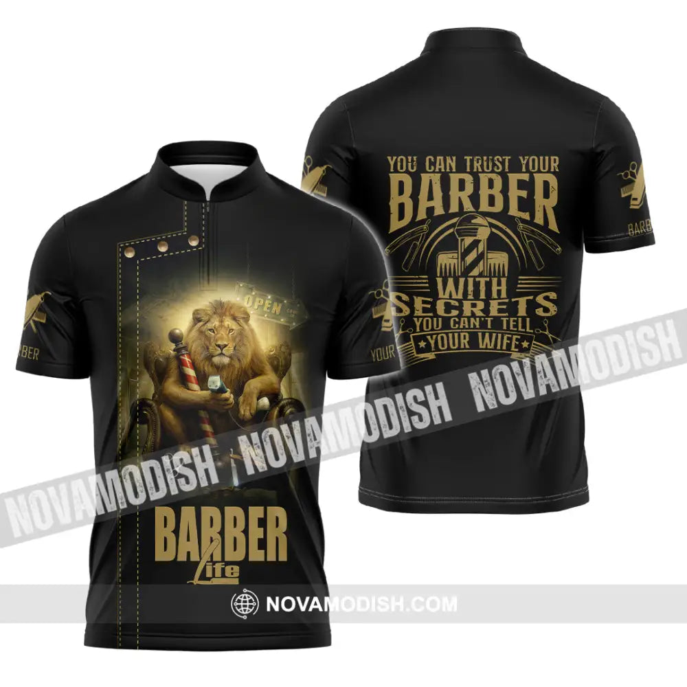 Unisex Shirt - Custom Barber Life Shirt Zipper Polo Shirt / S T-shirt