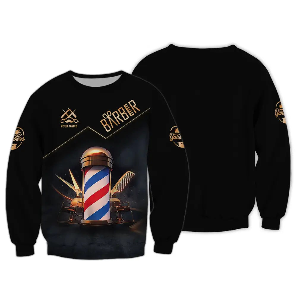 Unisex Shirt Custom Barber Personalized Name For Hairstylists Long Sleeve / S T-Shirt
