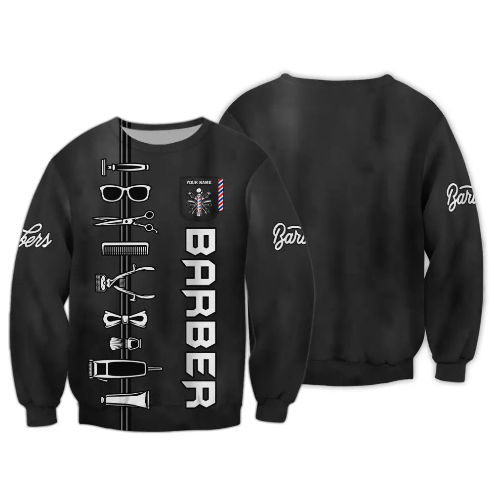 Unisex Shirt Custom Barber Personalized Name For Hairstylists Long Sleeve / S T-Shirt