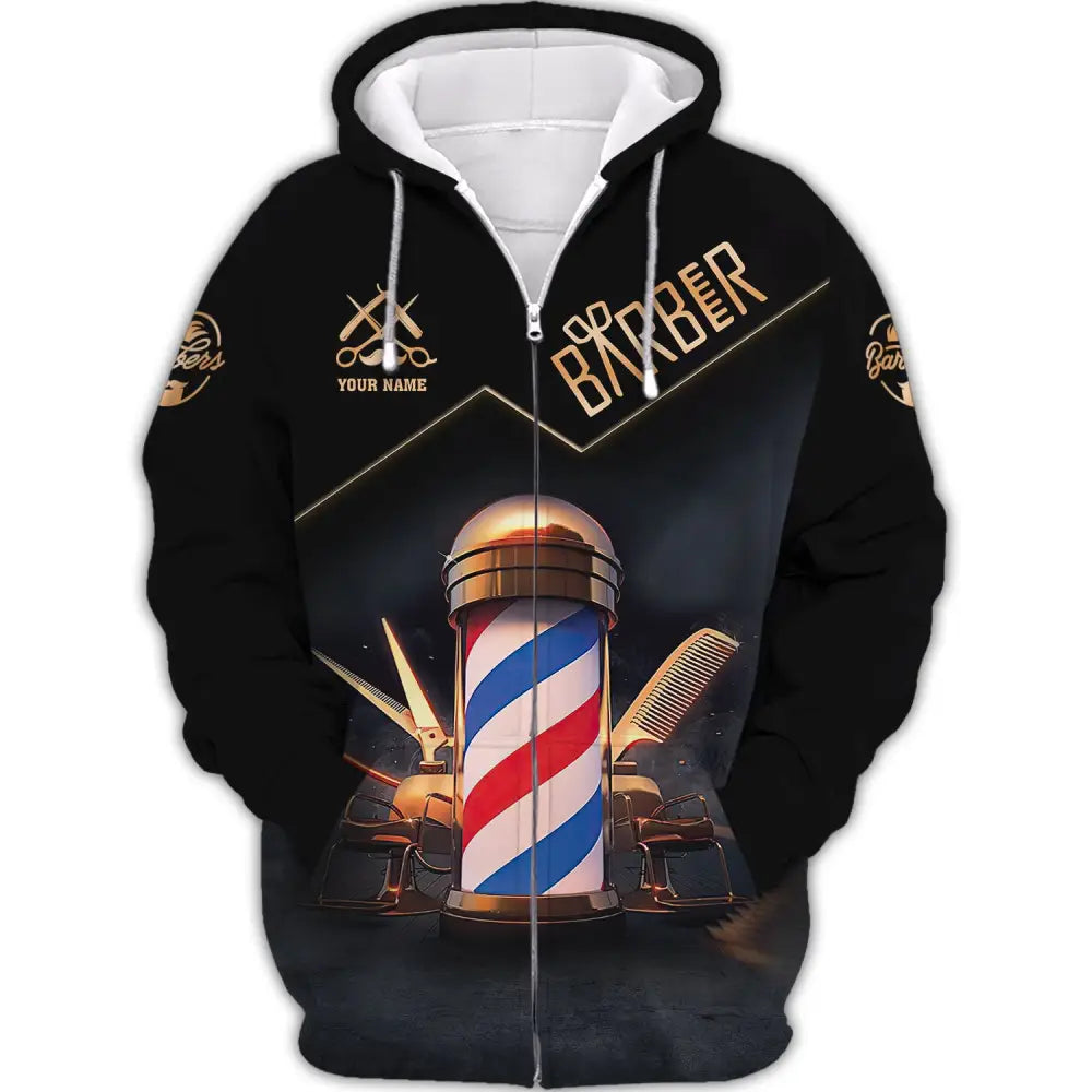 Unisex Shirt Custom Barber Personalized Name For Hairstylists Zipper Hoodie / S T-Shirt