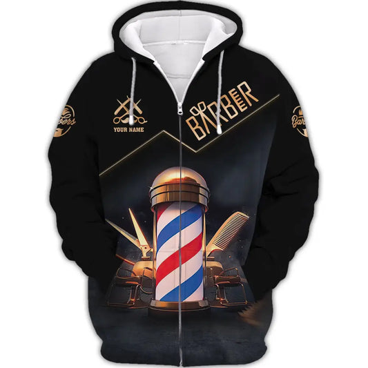 Unisex Shirt Custom Barber Personalized Name For Hairstylists Zipper Hoodie / S T-Shirt