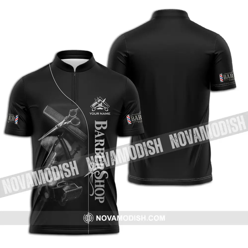 Unisex Shirt - Custom Barber Shop Shirt Zipper Polo Shirt / S T-shirt