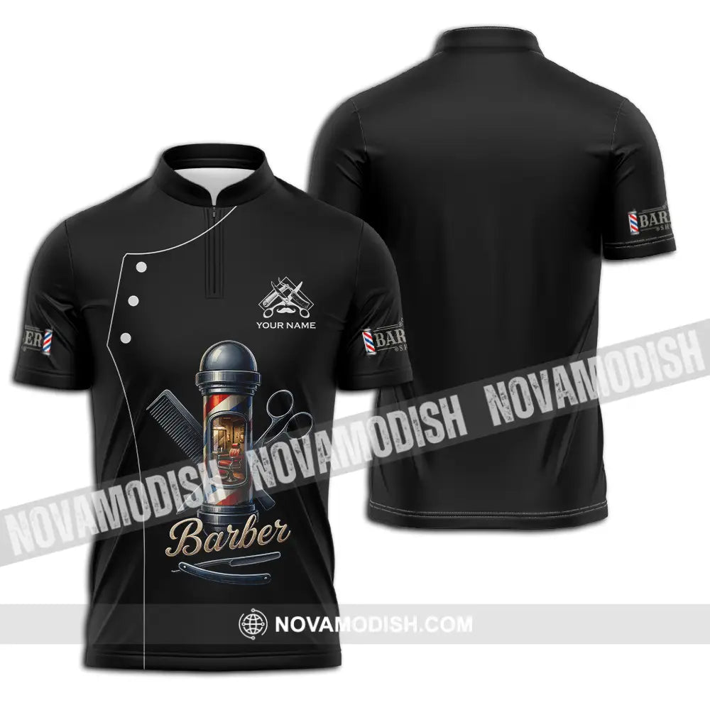 Unisex Shirt - Custom Barber Shirt Zipper Polo Shirt / S T-shirt
