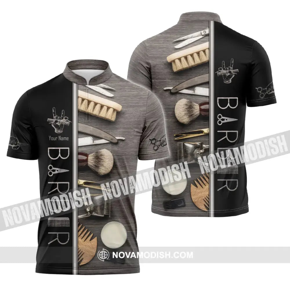 Unisex Shirt - Custom Barber Shirt Zipper Polo Shirt / S T-shirt