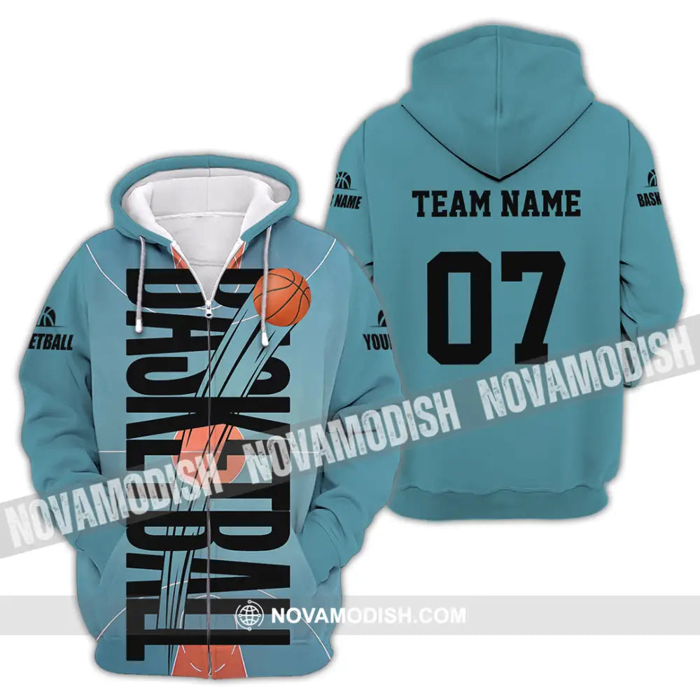 Unisex Shirt - Custom Basketball Blue Shirt Zipper Hoodie / S T-shirt