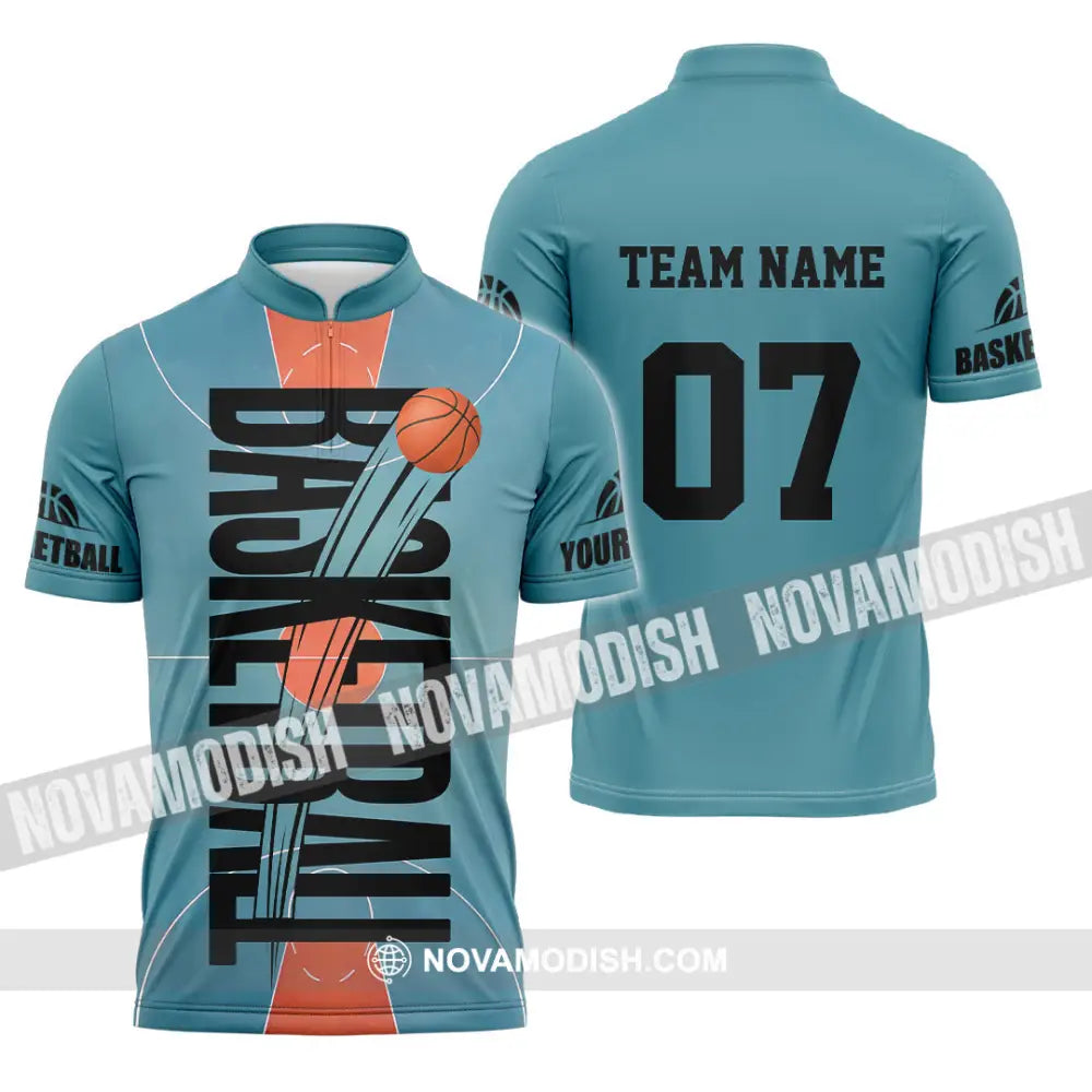 Unisex Shirt - Custom Basketball Blue Shirt Zipper Polo Shirt / S T-shirt