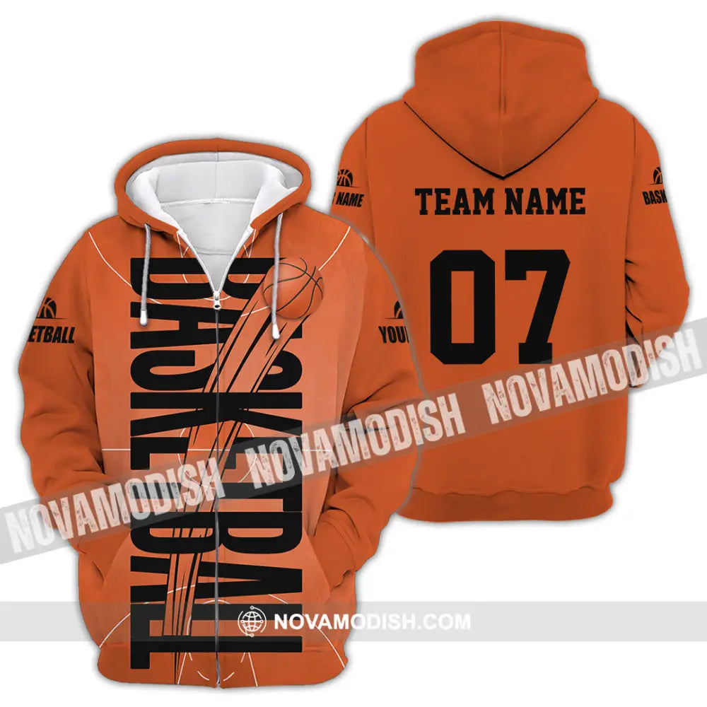 Unisex Shirt - Custom Basketball Orange Shirt Zipper Hoodie / S T-shirt