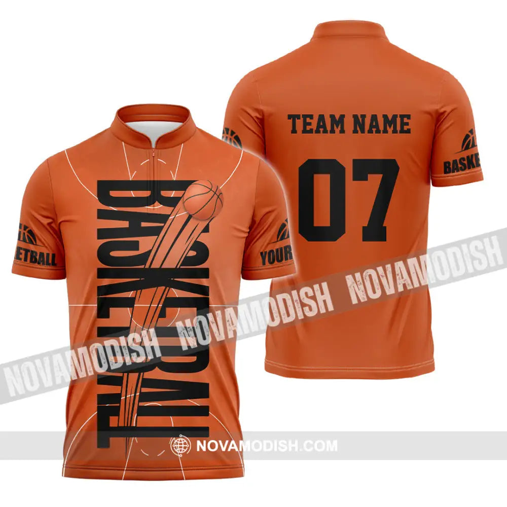 Unisex Shirt - Custom Basketball Orange Shirt Zipper Polo Shirt / S T-shirt