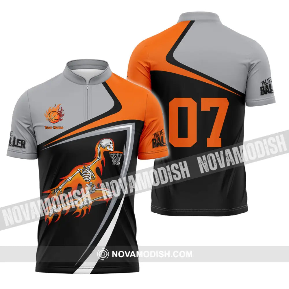Unisex Shirt - Custom Basketball Sport Shirt Zipper Polo Shirt / S T-shirt