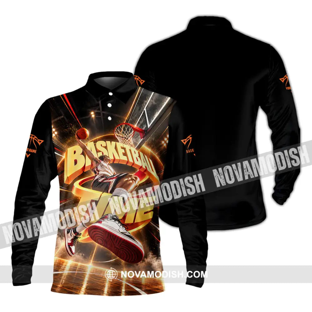 Unisex Shirt - Custom Basketball Time Shirt - Long Sleeve Polo / S - T-shirt