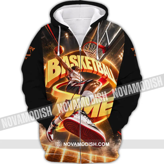 Unisex Shirt - Custom Basketball Time Shirt - Zipper Hoodie / S - T-shirt